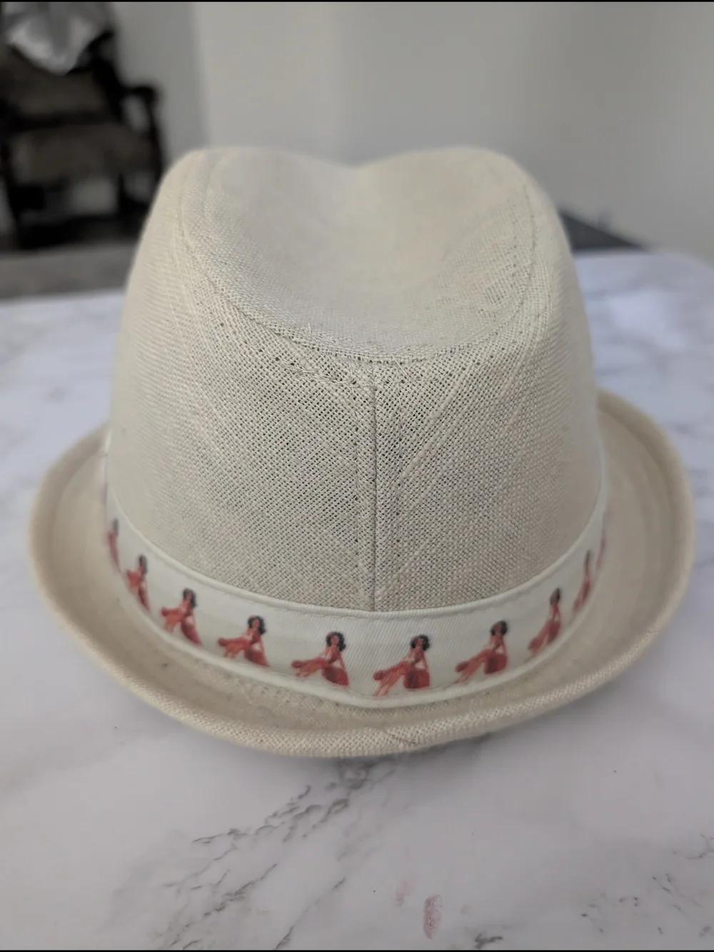 Daniel Cremieux Cream Fedora with Pink Ribbon Dancer Trim